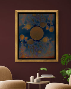 manipulated Fine art Sunflower photograph with navy background.